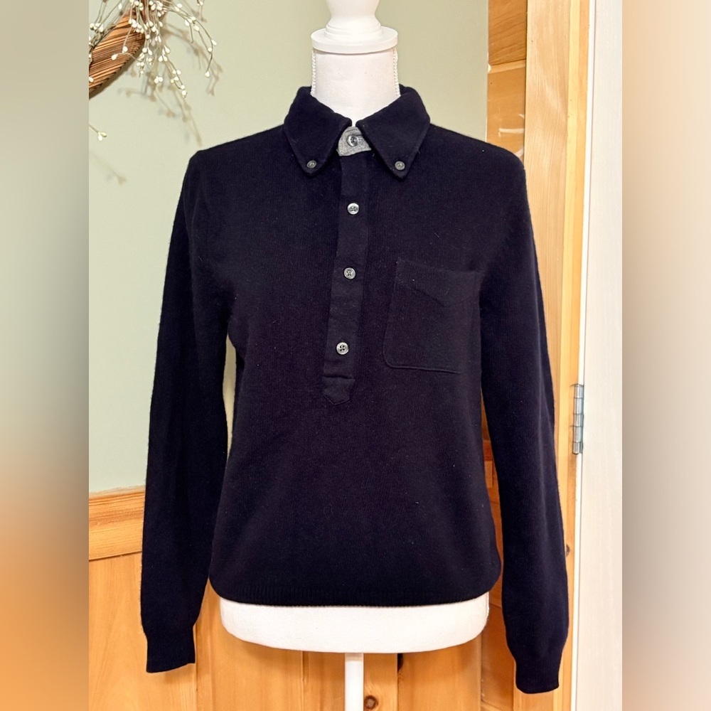 Brooks Brothers Lambswool Blue OCBD Popover Polo Sweater Preppy Old Money size S